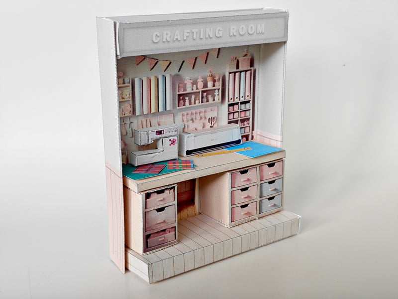 Pink crafting crafteing Room  pickscene apartment, pickscene room, sewing, paper craft, table, affordable doll house miniature kit