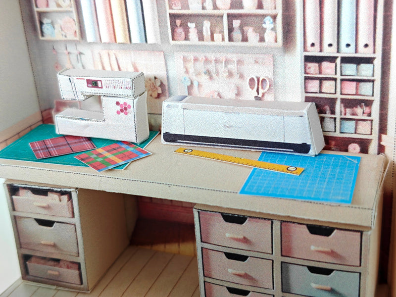 Pink crafting crafteing Room  pickscene apartment, pickscene room, sewing, paper craft, table, affordable doll house miniature kit