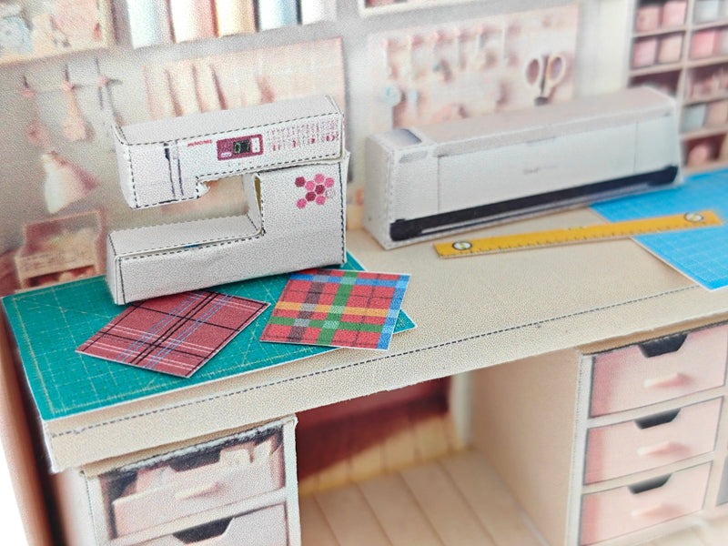 Pink crafting crafteing Room  pickscene apartment, pickscene room, sewing, paper craft, table, affordable doll house miniature kit