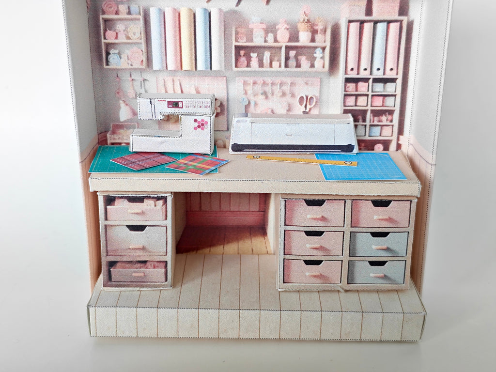 - Pick Scene Pink crafting Room - pickscene apartment, pickscene room, sewing, paper craft, table, affordable doll house miniature kit