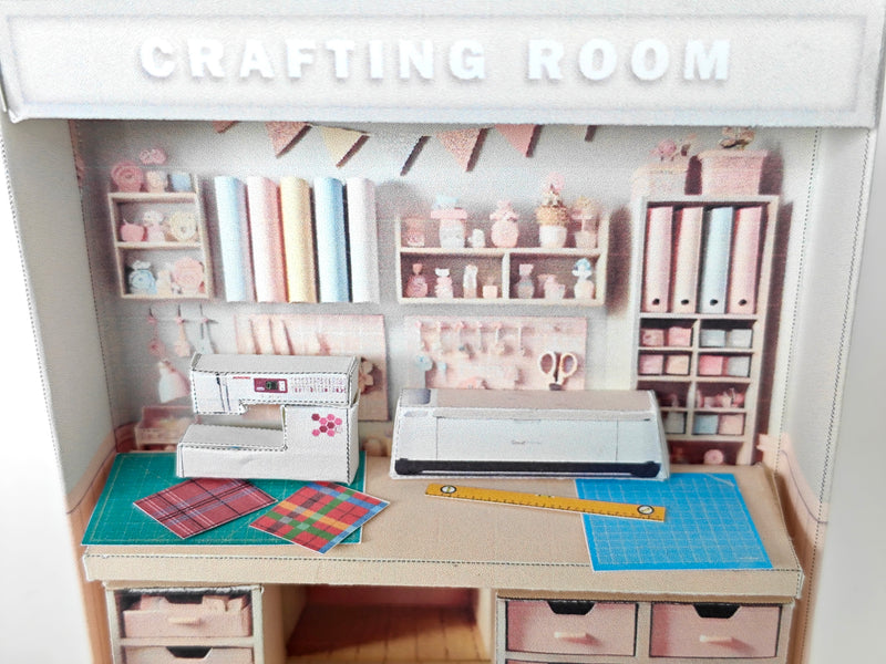Pink crafting crafteing Room  pickscene apartment, pickscene room, sewing, paper craft, table, affordable doll house miniature kit