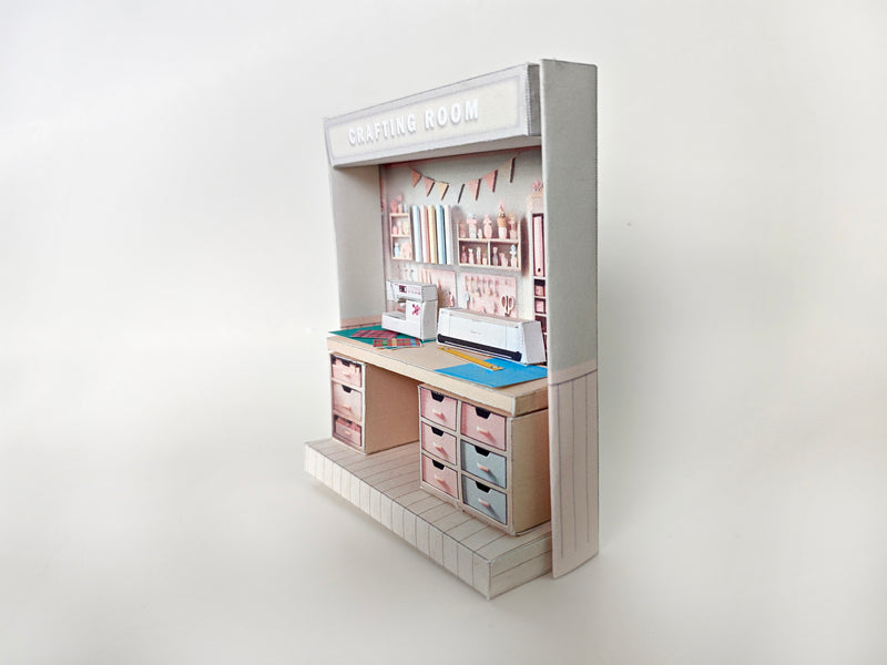 Pink crafting crafteing Room  pickscene apartment, pickscene room, sewing, paper craft, table, affordable doll house miniature kit