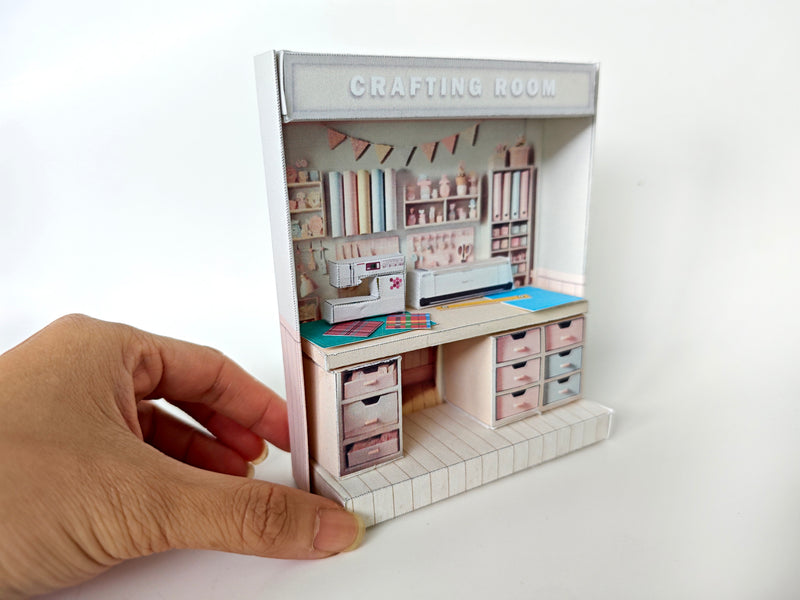 Pink crafting crafteing Room  pickscene apartment, pickscene room, sewing, paper craft, table, affordable doll house miniature kit