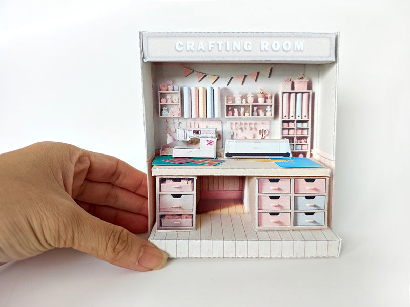 Pink crafting crafteing Room  pickscene apartment, pickscene room, sewing, paper craft, table, affordable doll house miniature kit