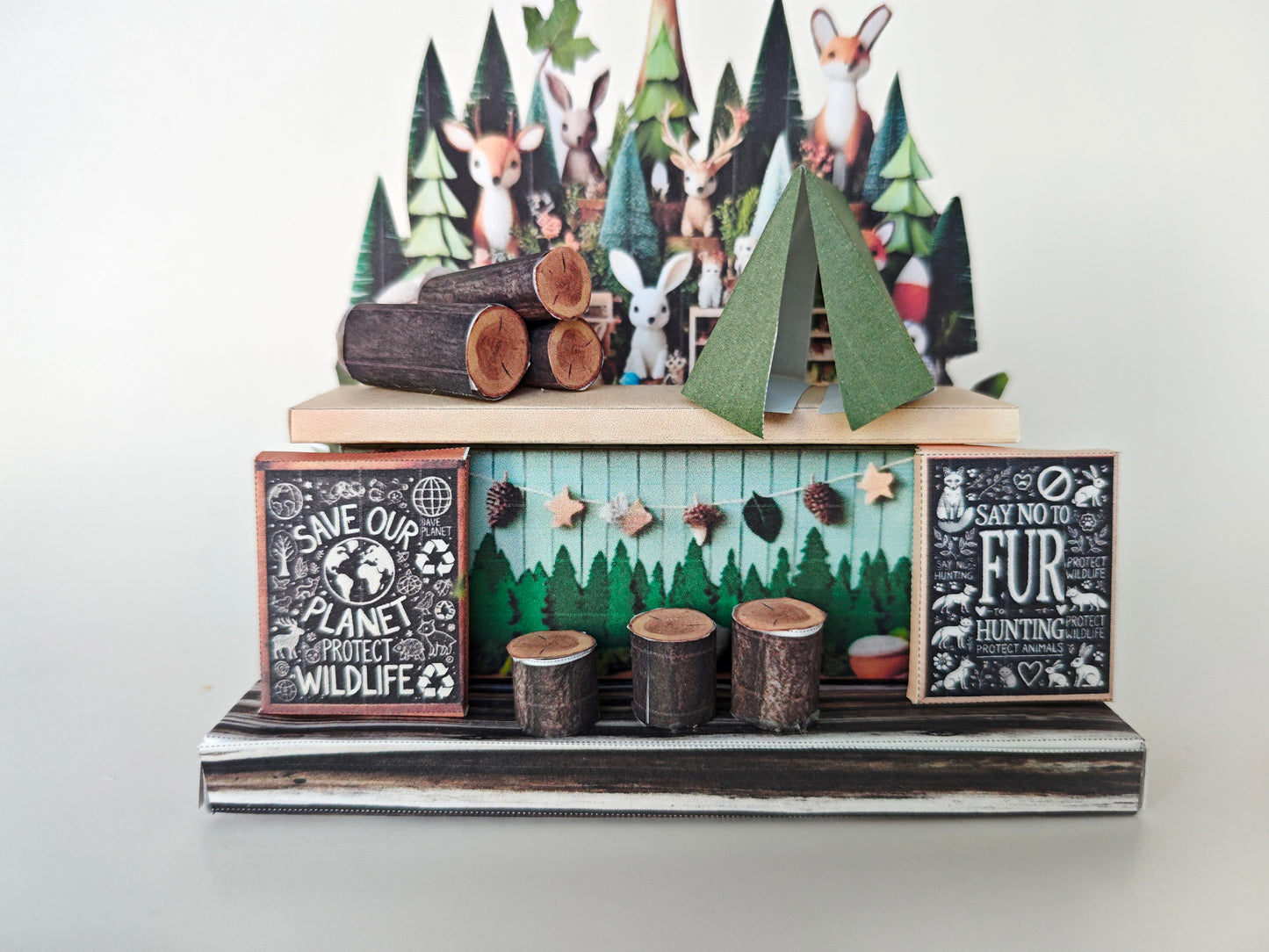 - Pick Scene Woodland - Natural forest, Animals, Tent, camping, Wood, Miniature Kit. children project, diorama