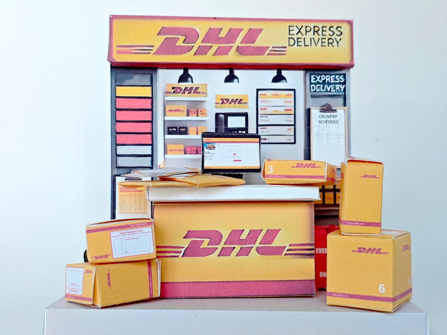 PickScene DHL delivery express counter - DIY miniature scenery kit, instant download template, gift, miniature box, mini delivery, gift box