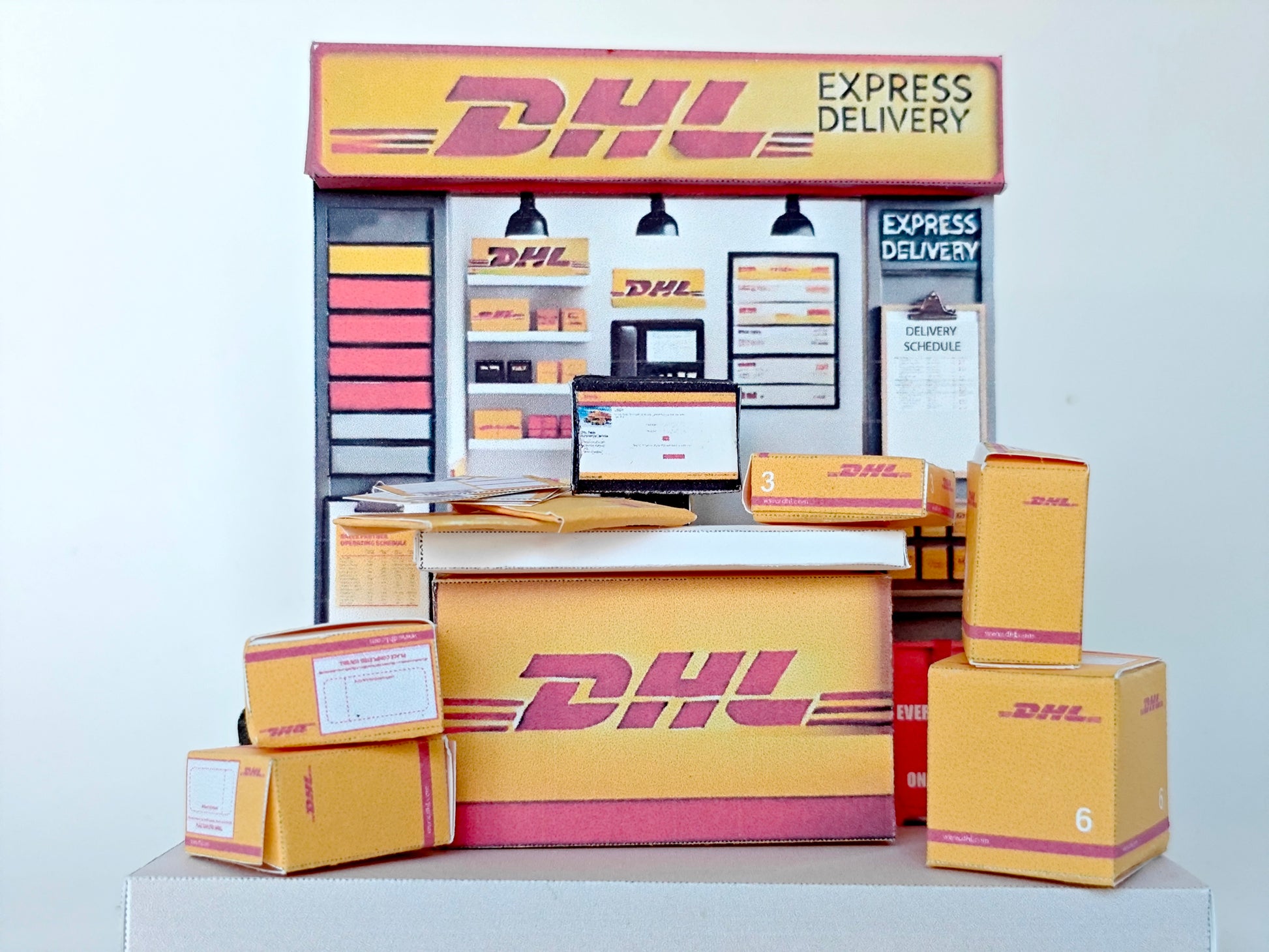 PickScene DHL delivery express counter - DIY miniature scenery kit, instant download template, gift, miniature box, mini delivery, gift box