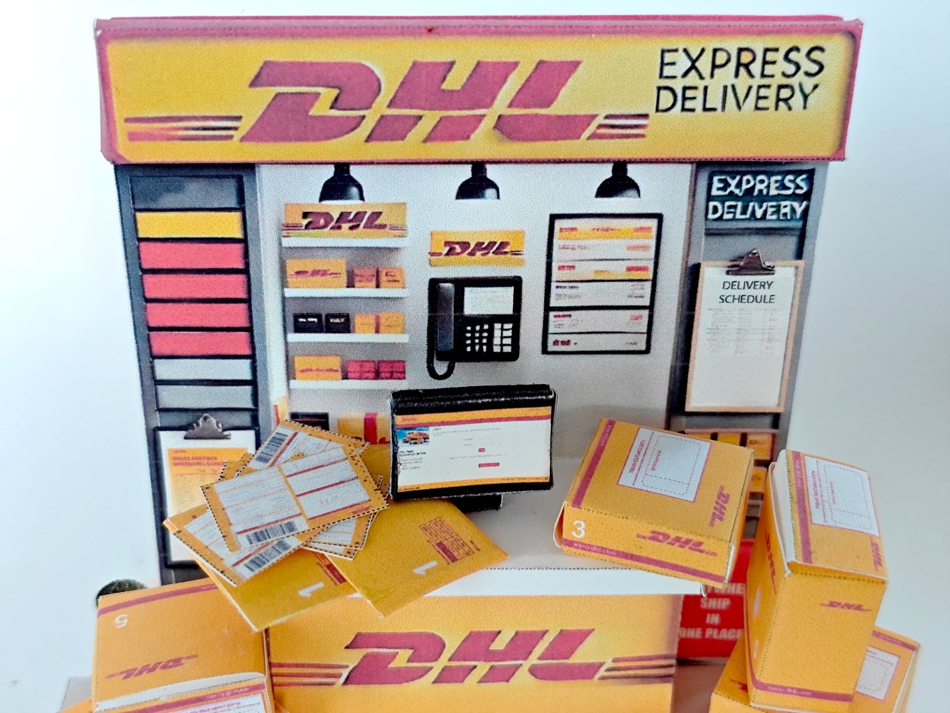 PickScene DHL delivery express counter - DIY miniature scenery kit, instant download template, gift, miniature box, mini delivery, gift box