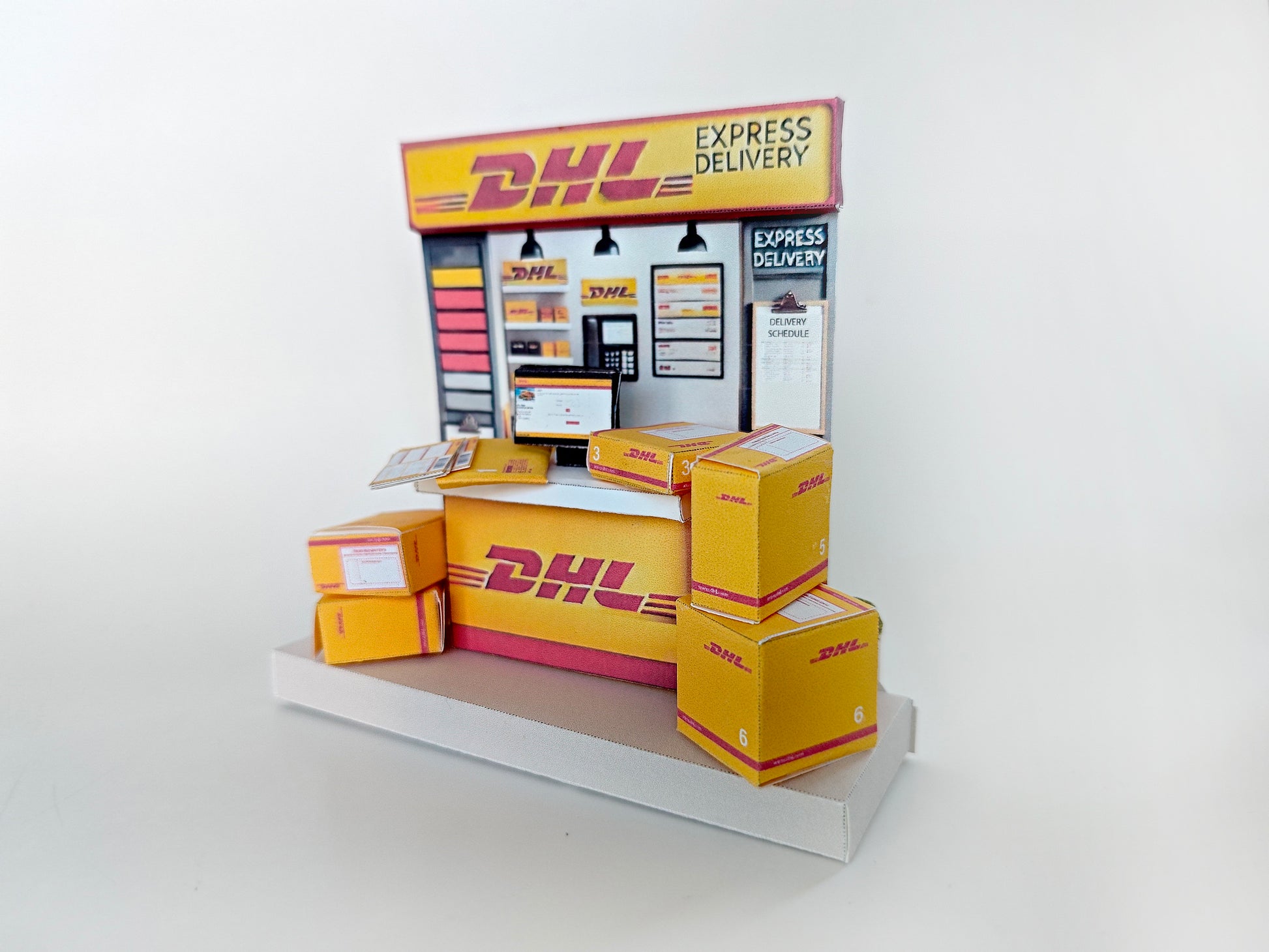 PickScene DHL delivery express counter - DIY miniature scenery kit, instant download template, gift, miniature box, mini delivery, gift box