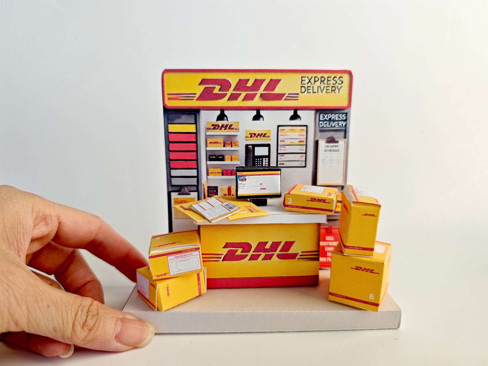 PickScene DHL delivery express counter - DIY miniature scenery kit, instant download template, gift, miniature box, mini delivery, gift box