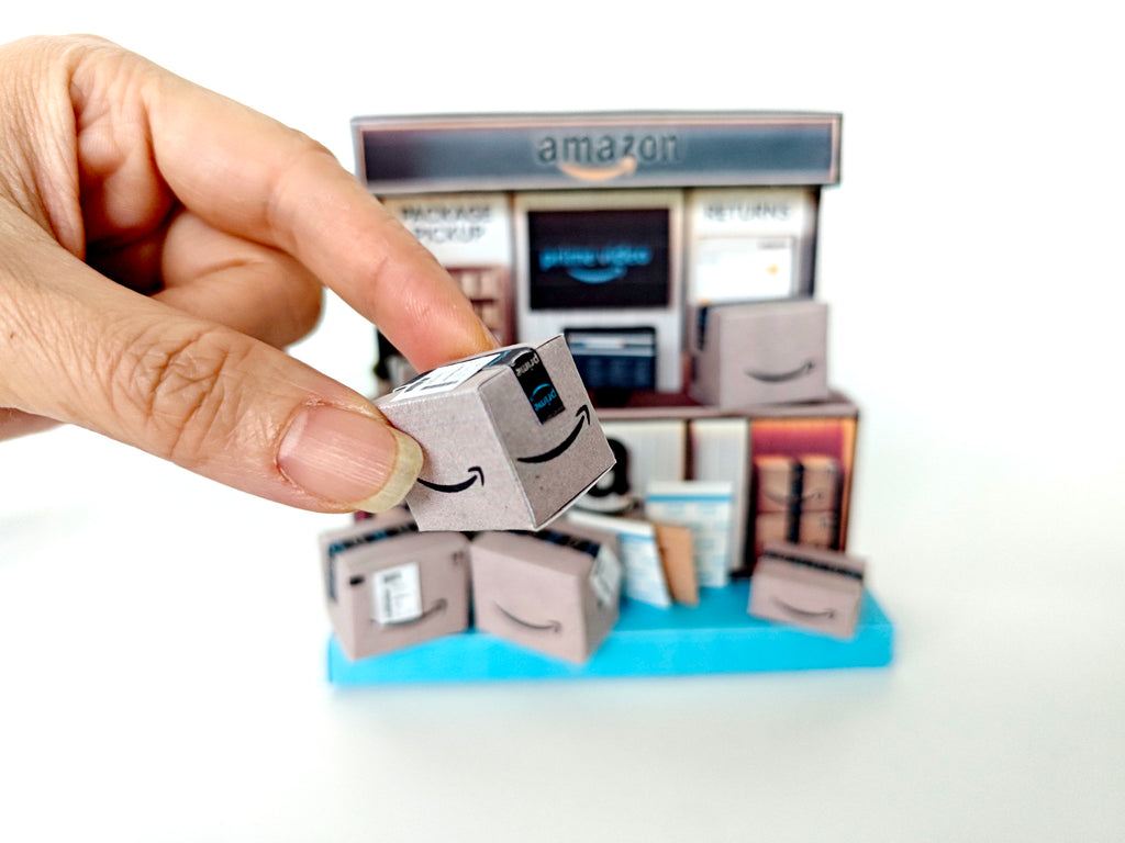 PickScene Amazon Counter - DIY miniature scenery kit, instant download template, gift, miniature package delivery counter