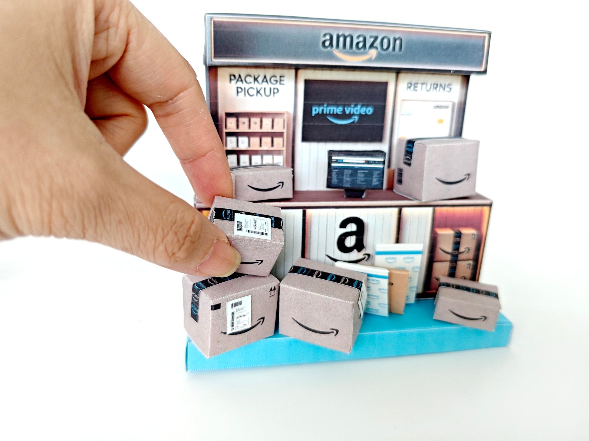 PickScene Amazon Counter - DIY miniature scenery kit, instant download template, gift, miniature package delivery counter