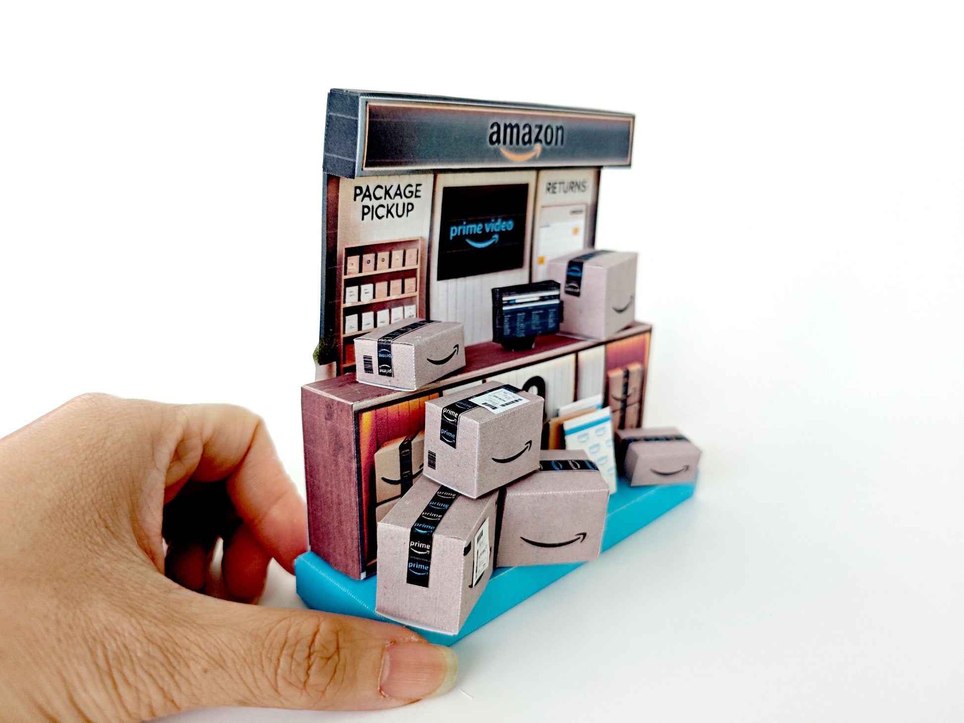 PickScene Amazon Counter - DIY miniature scenery kit, instant download template, gift, miniature package delivery counter