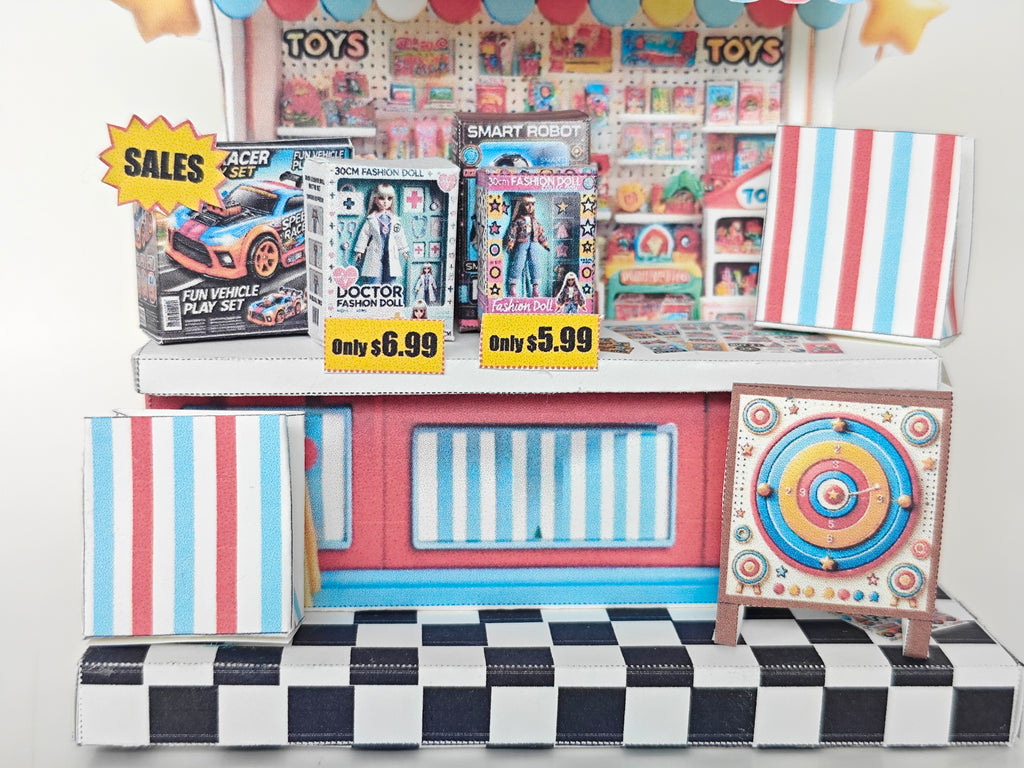 DIY Miniature Toy Shop Stand: Paper Craft Diorama (Digital Download) boxes and bages