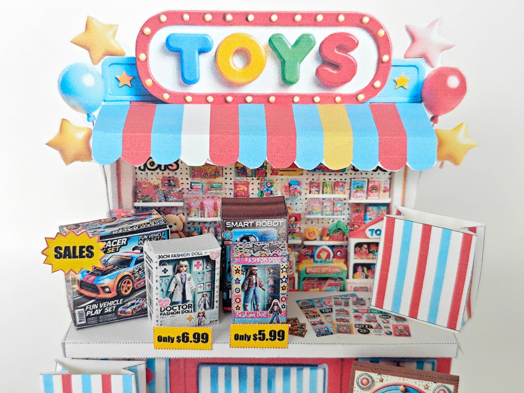 DIY Miniature Toy Shop Stand: Paper Craft Diorama (Digital Download) boxes and bages