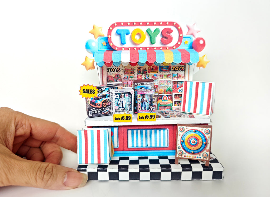 DIY Miniature Toy Shop Stand: Paper Craft Diorama (Digital Download) boxes and bages