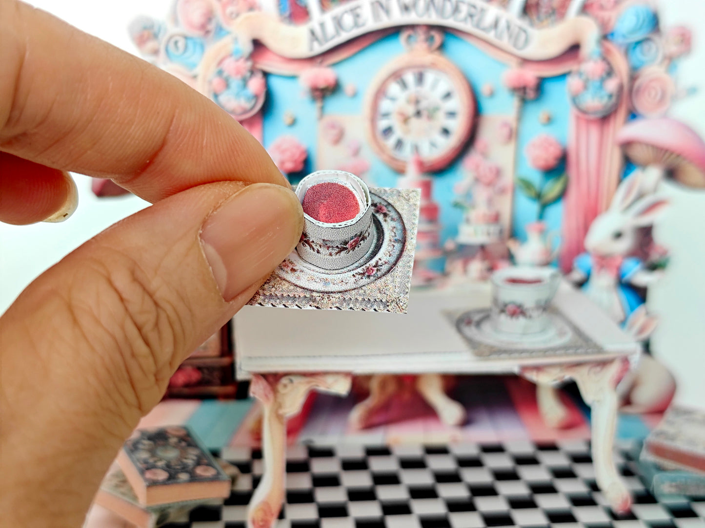 - Pick Scene Alice in Wonderland scenery tea party stand -creative background, miniature kit, cute tea cup, rabbit