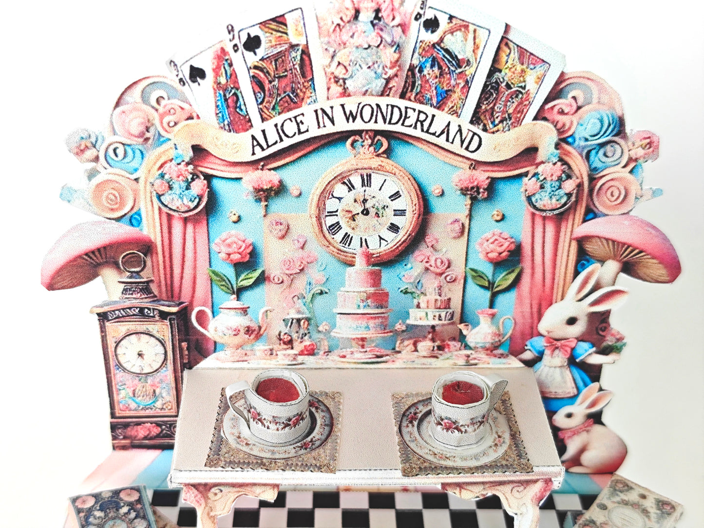 - Pick Scene Alice in Wonderland scenery tea party stand -creative background, miniature kit, cute tea cup, rabbit