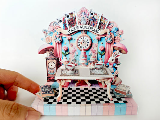 - Pick Scene Alice in Wonderland scenery tea party stand -creative background, miniature kit, cute tea cup, rabbit