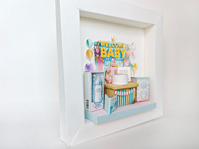 8x8 White Paper Shadow Box photo Frame Template (3 Card Stock Papers)