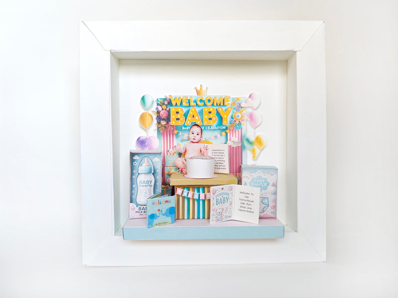 8x8 White Paper Shadow Box photo Frame Template (3 Card Stock Papers)