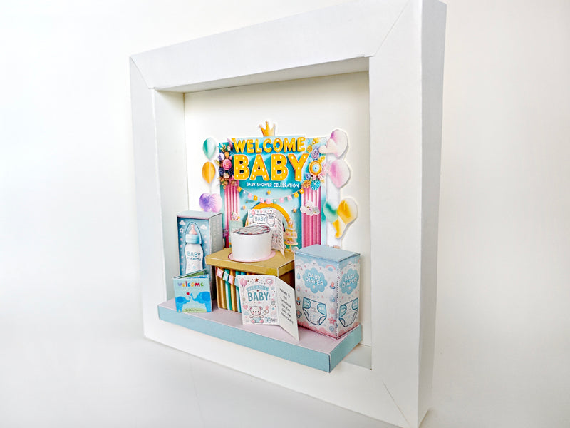 8x8 White Paper Shadow Box photo Frame Template (3 Card Stock Papers)