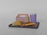 A 1:12 scale printable dollhouse fast food set featuring a taco wrap and soda, crafted as DIY templates for miniature dining scenes or yearly ornaments, ideal for detailed diorama customization.