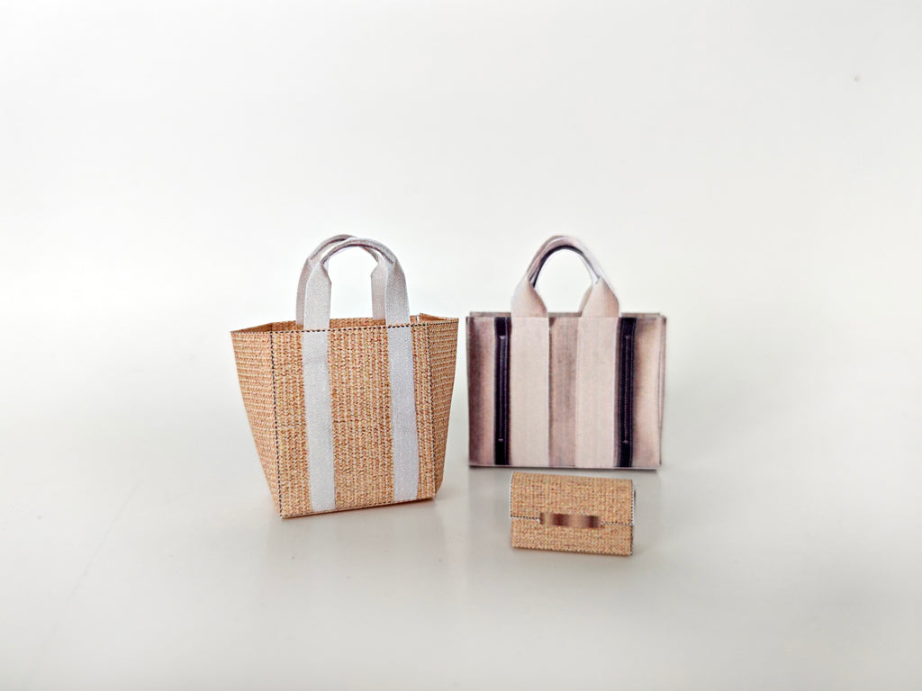 Add flair to your dollhouse or diorama with this 1:6 scale set of 3 linen tote shopping bags, including grocery bags, mini bags, and a mini wallet. Perfect for miniature department store scenes and collectors.
This printable miniatures is available in a 1:6 play scale, perfect for enhancing your doll and miniature playing experience.

