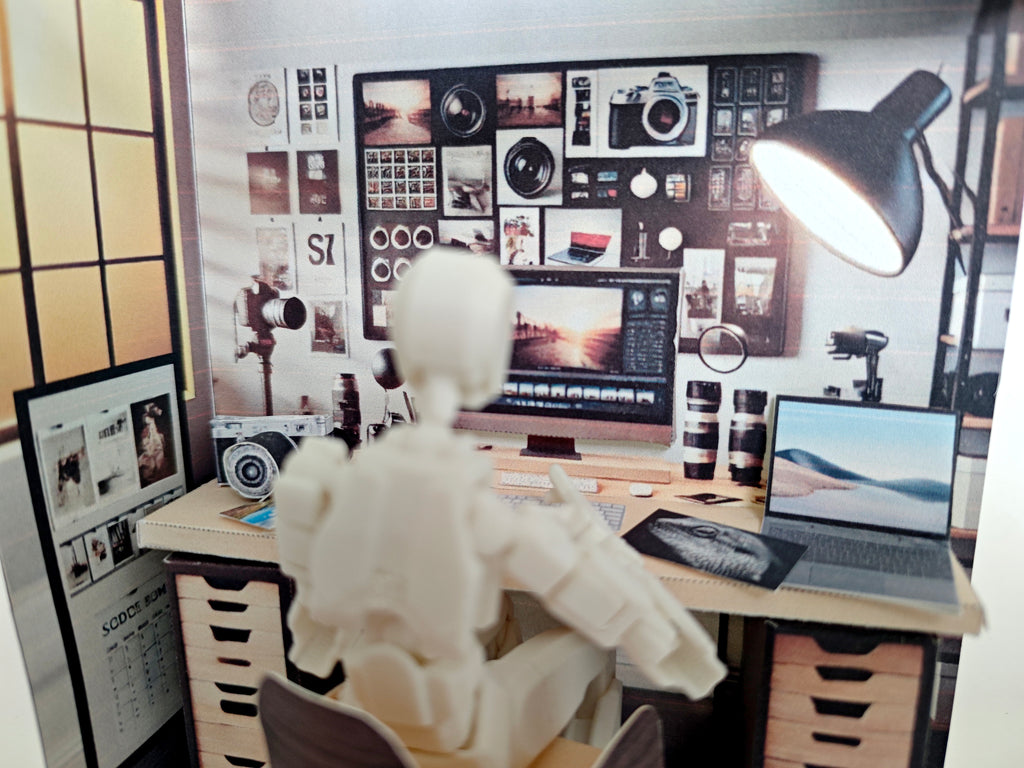 Pick Scene realistic 1:12 photographer working desk-  diorama room, dollhouse, doll scene, camera, photos, working desk