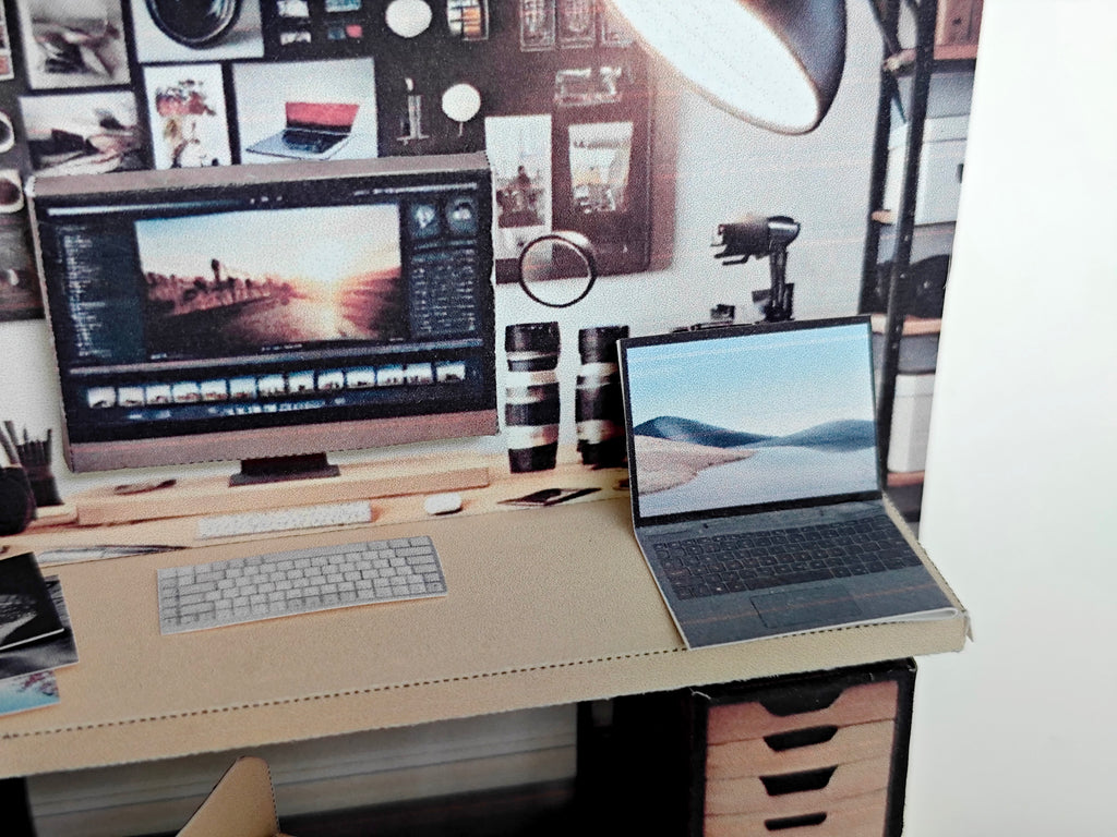 Pick Scene realistic 1:12 photographer working desk-  diorama room, dollhouse, doll scene, camera, photos, working desk