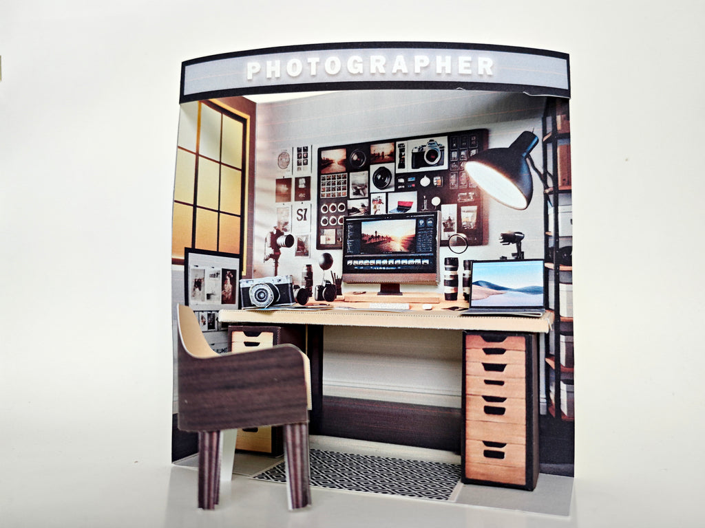 Pick Scene realistic 1:12 photographer working desk-  diorama room, dollhouse, doll scene, camera, photos, working desk