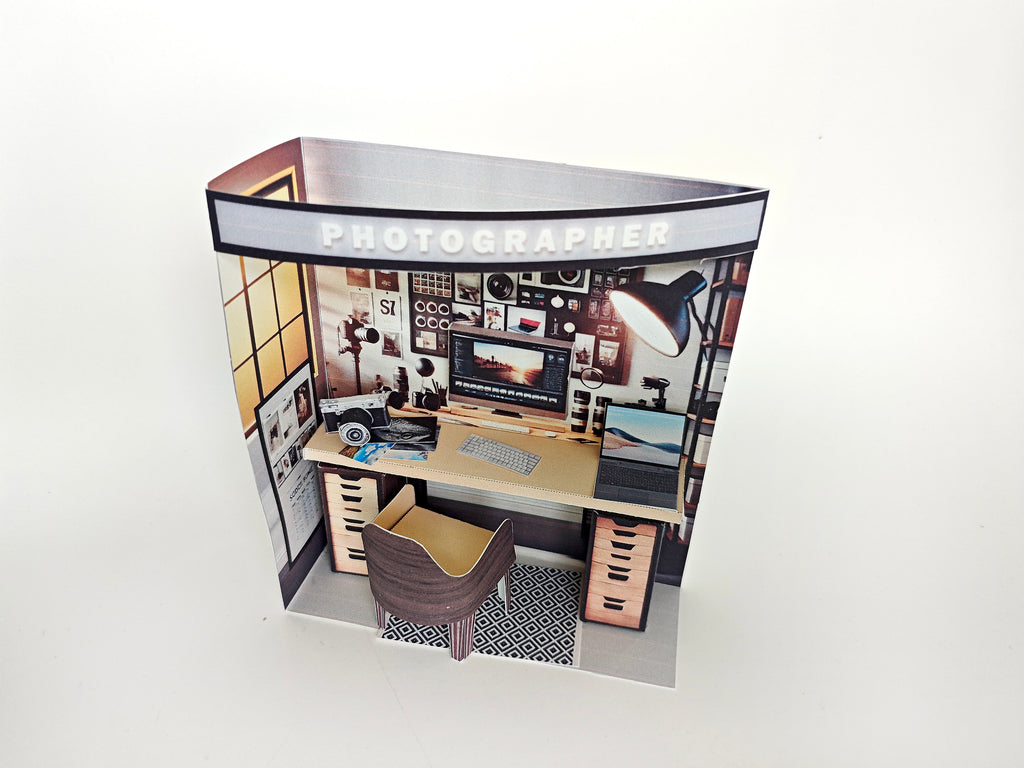 Pick Scene realistic 1:12 photographer working desk-  diorama room, dollhouse, doll scene, camera, photos, working desk