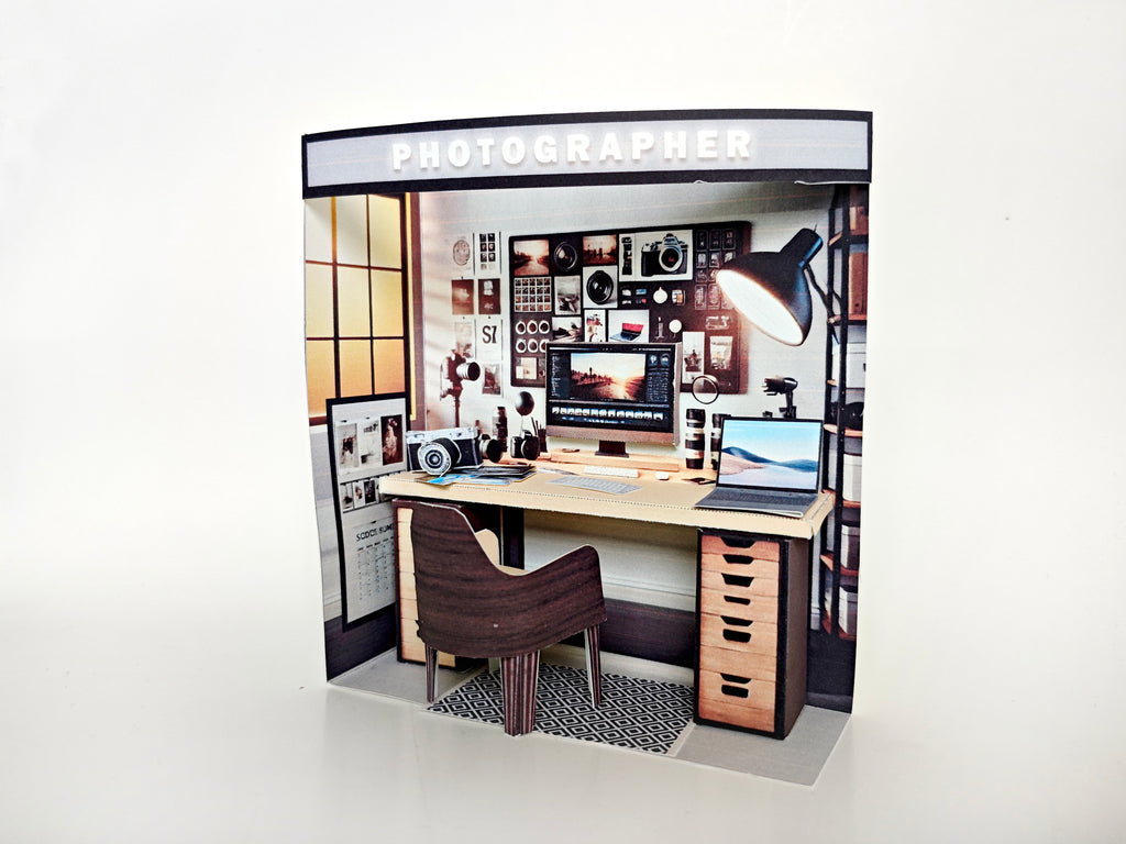 Pick Scene realistic 1:12 photographer working desk-  diorama room, dollhouse, doll scene, camera, photos, working desk