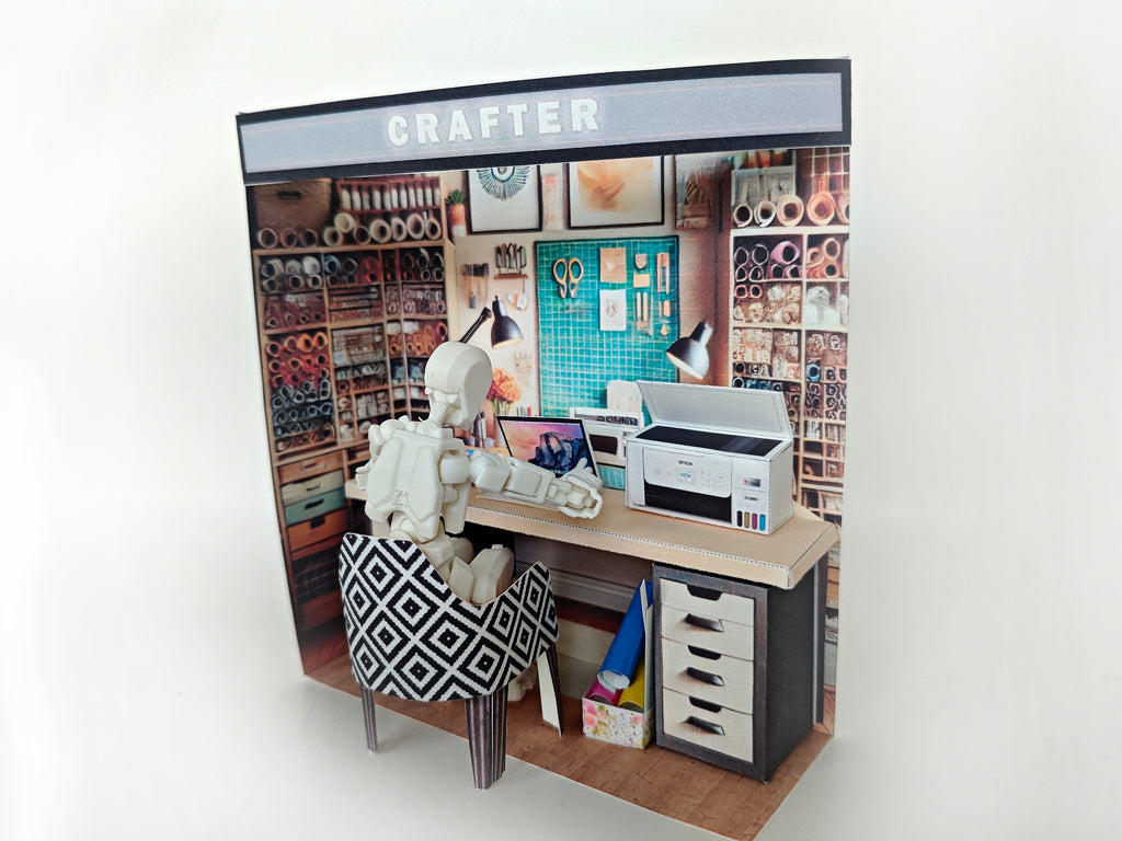 Pick Scene realistic 1:12 Crafter working desk, diorama room, dollhouse, doll scene, Drawing pad, laptop, printer, working desk, study room