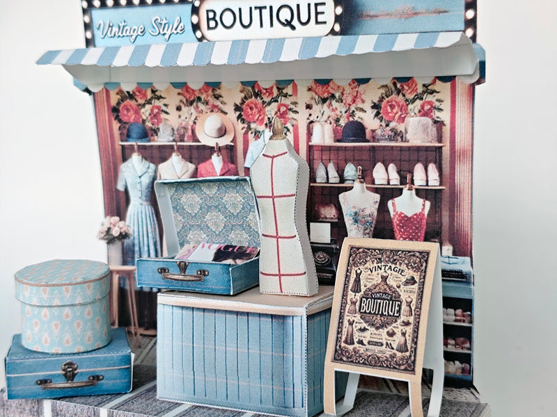 Pick Scene Vintage Boutique Stand - backdrop, diorama,  Hat box, luggage, fashion magazine