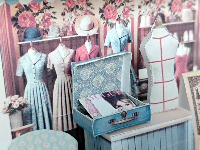 Pick Scene Vintage Boutique Stand - backdrop, diorama,  Hat box, luggage, fashion magazine