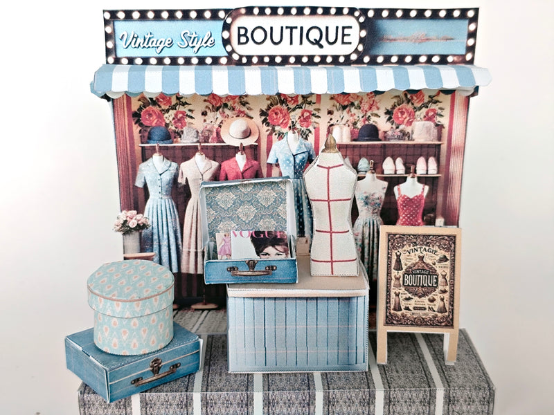 Pick Scene Vintage Boutique Stand - backdrop, diorama,  Hat box, luggage, fashion magazine