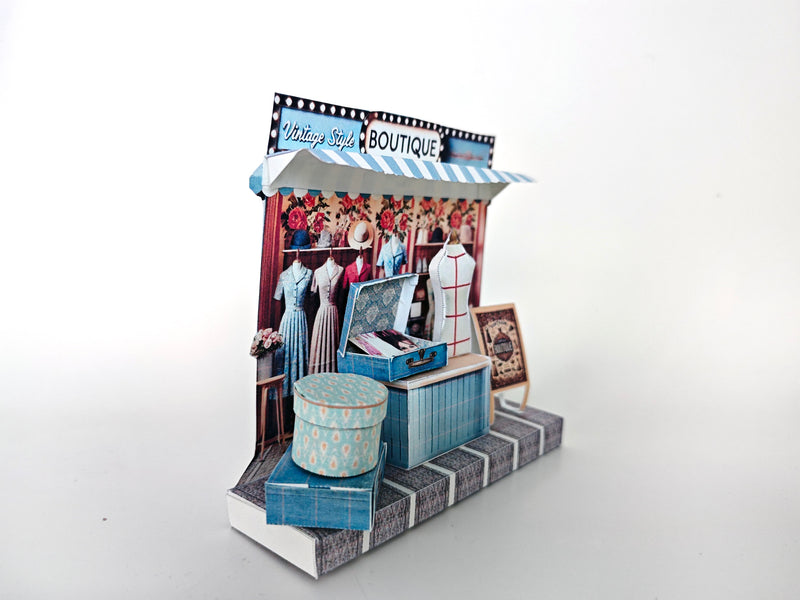 Pick Scene Vintage Boutique Stand - backdrop, diorama,  Hat box, luggage, fashion magazine