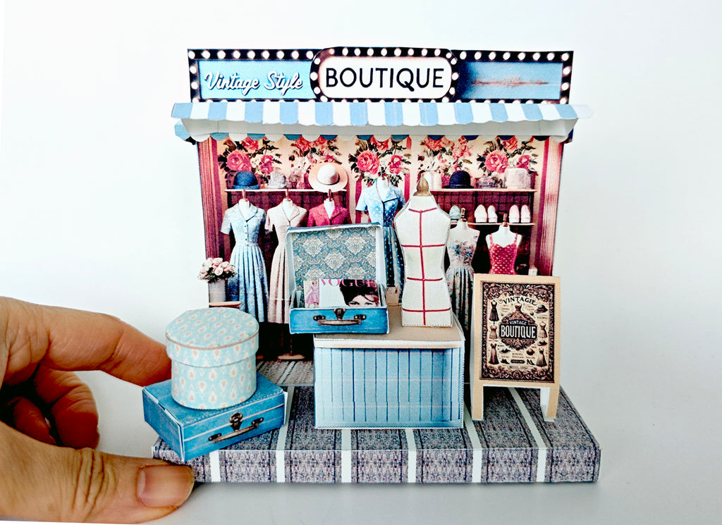 Pick Scene Vintage Boutique Stand - backdrop, diorama,  Hat box, luggage, fashion magazine