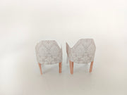 A 1:12 scale printable dollhouse furniture set from BMM Shoebox Miniature, featuring a dining table and chairs, crafted as DIY templates for a miniature living room or dining scene, ideal for diorama customization.