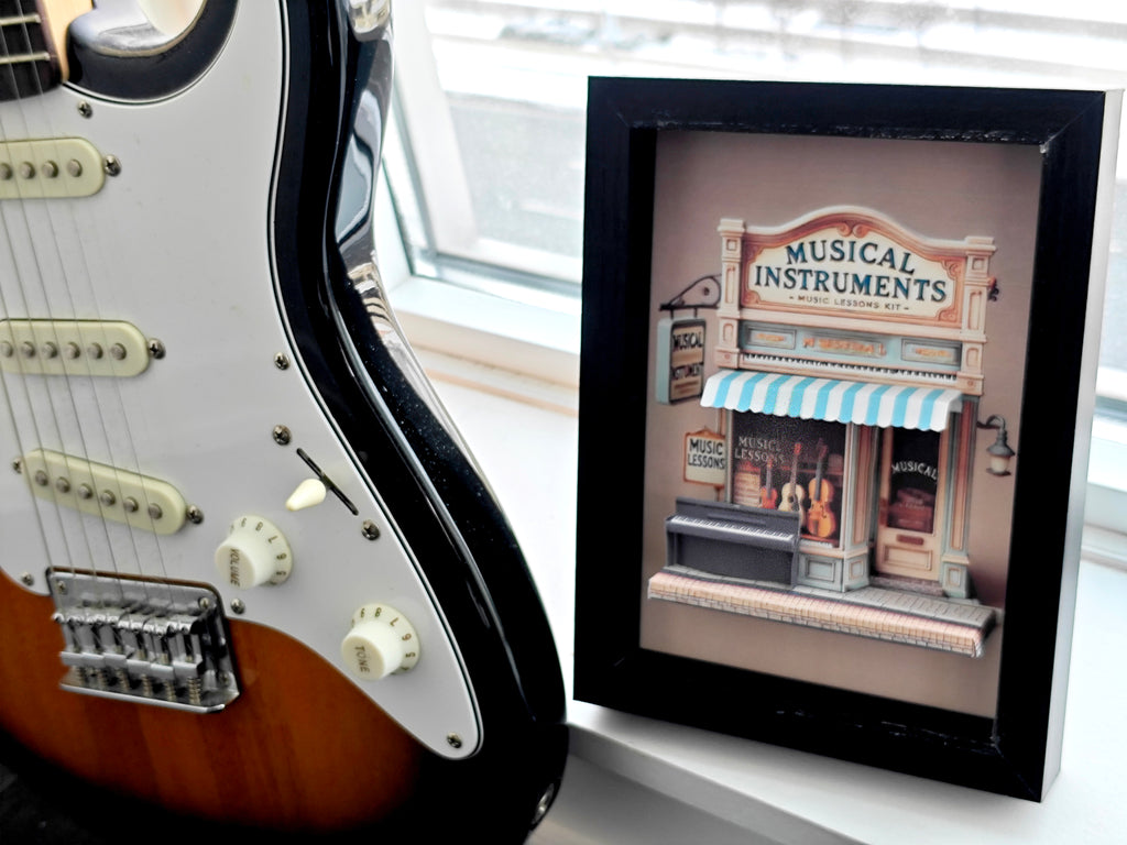 5x7 inches Music Shop Miniature Pop-Up Frame: DIY Shadow Box Gift (Digital Download) piano