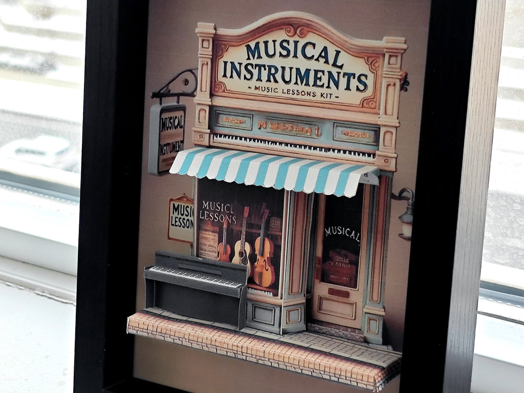 5x7 inches Music Shop Miniature Pop-Up Frame: DIY Shadow Box Gift (Digital Download) piano