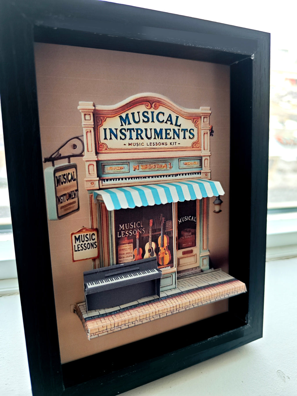 5x7 inches Music Shop Miniature Pop-Up Frame: DIY Shadow Box Gift (Digital Download) piano