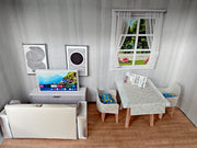BMM Shoe Box , 1:12 , 4-5inch doll Living Room 10 in 1, Sink, Dining table and chair, TV and sofa, Dollhouse furniture, DIY, diorama