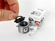 "A 3D-printable STL file of a 1:12 scale miniature Instant Pot, featuring detailed buttons and a lid for a realistic dollhouse kitchen appliance

