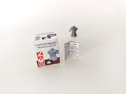 A 1:12 scale 3D-printed dollhouse coffee bar setup featuring a stove-top coffee maker, mini cookware, and a pot, with printable packaging and manual, arranged to create a detailed miniature kitchen or coffee scene for dollhouse decoration.