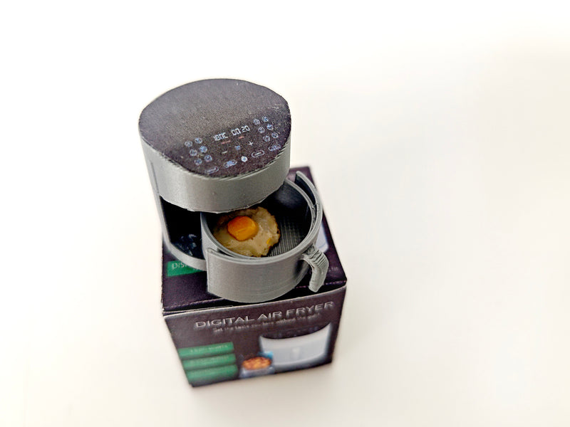 3D printing STL - 1:12 mini Air fryer plus box and Manuel, mini cookware, miniatures, kitchen applicants, mini cooking, real cook