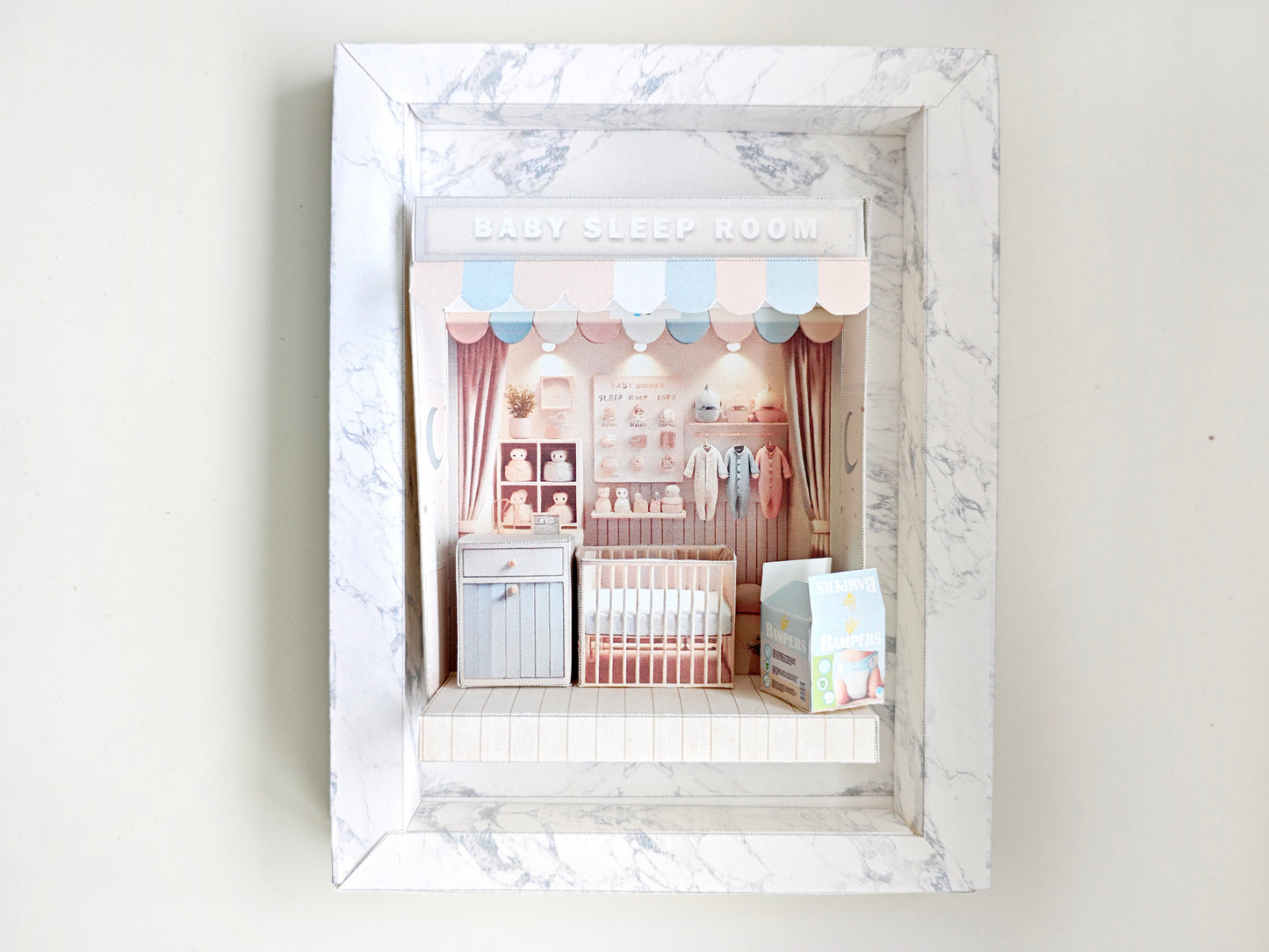 7X5 inches Marble paper photo frame template,  shadow box frame  , empty blank paper frame, 3 card stock papers to print