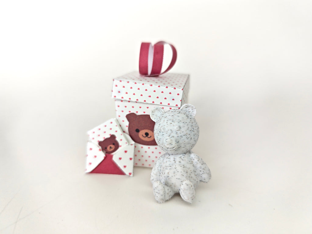 A 3D-printable STL file of a 1:12 scale little bear toy, designed with cute details for a dollhouse Valentine’s Day scene.