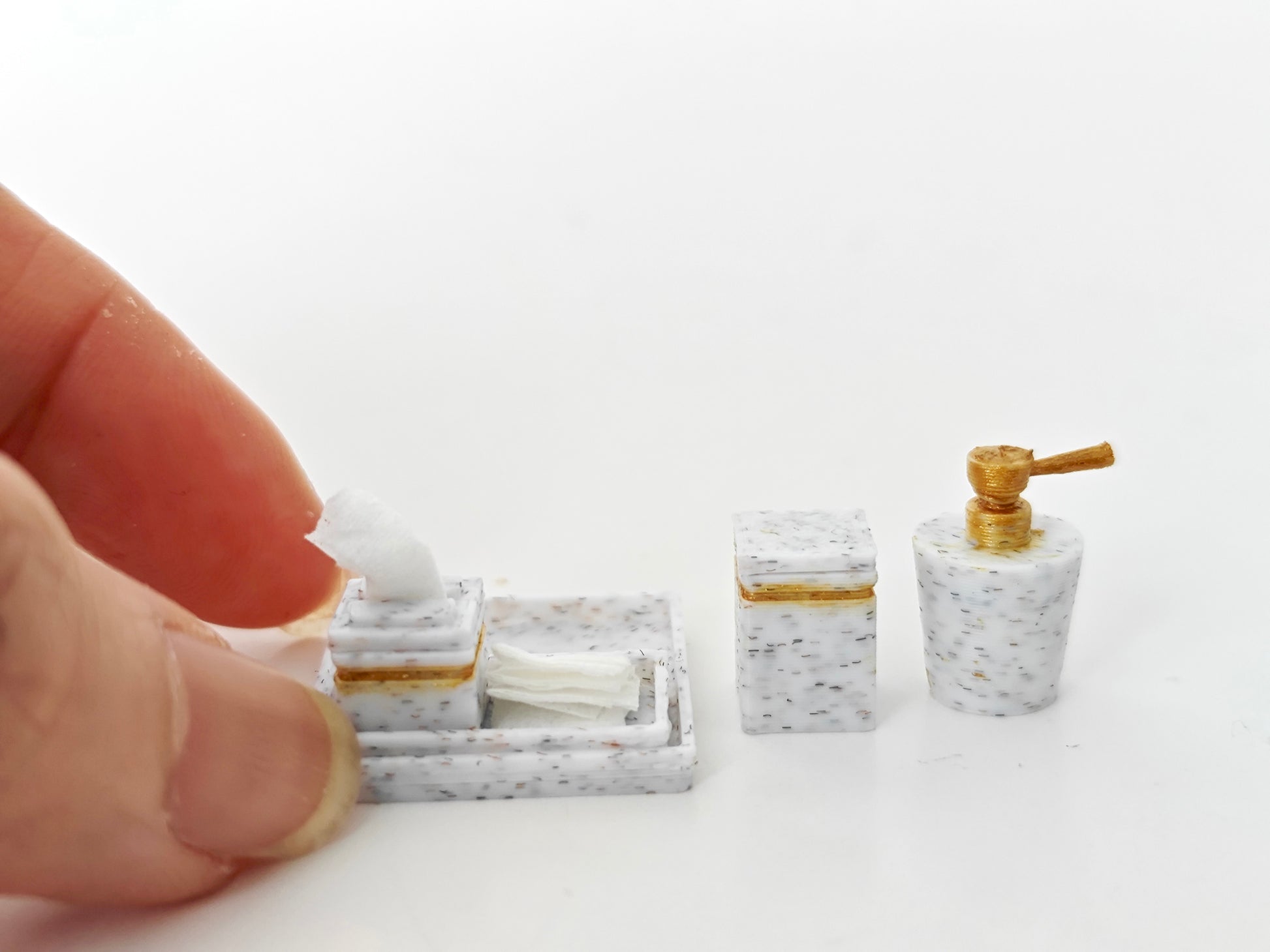 1:12 openable soap bottle and cotton boxes for washroom, 3D printing STL